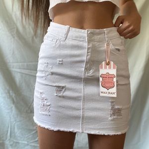 Distressed White Denim Mini Skirt